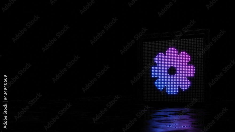 Poster 3d rendering of light shaped as symbol of settings on black background