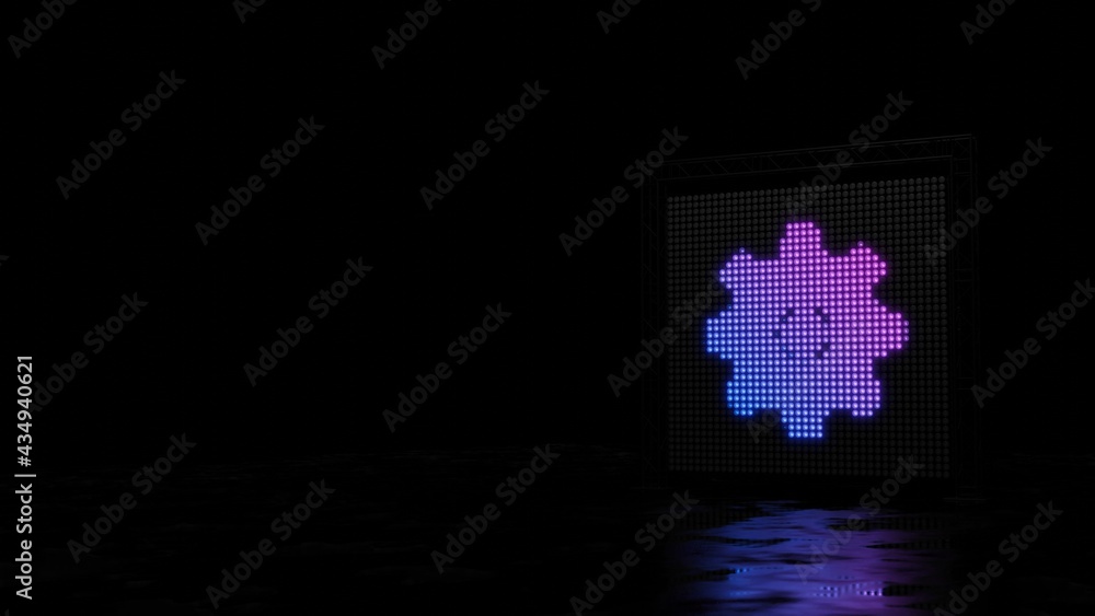 Poster 3d rendering of light shaped as symbol of settings on black background