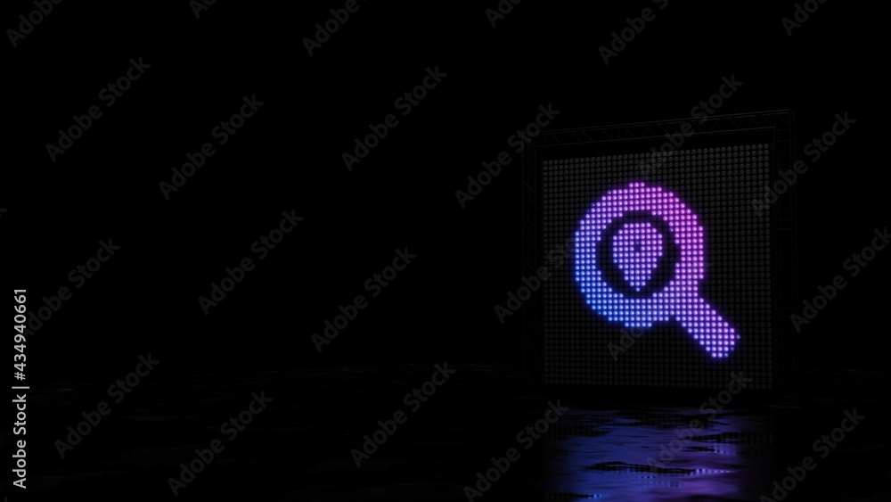 Poster 3d rendering of light shaped as symbol of search location on black background