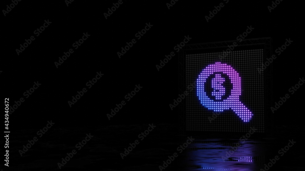 Poster 3d rendering of light shaped as symbol of search dollar on black background