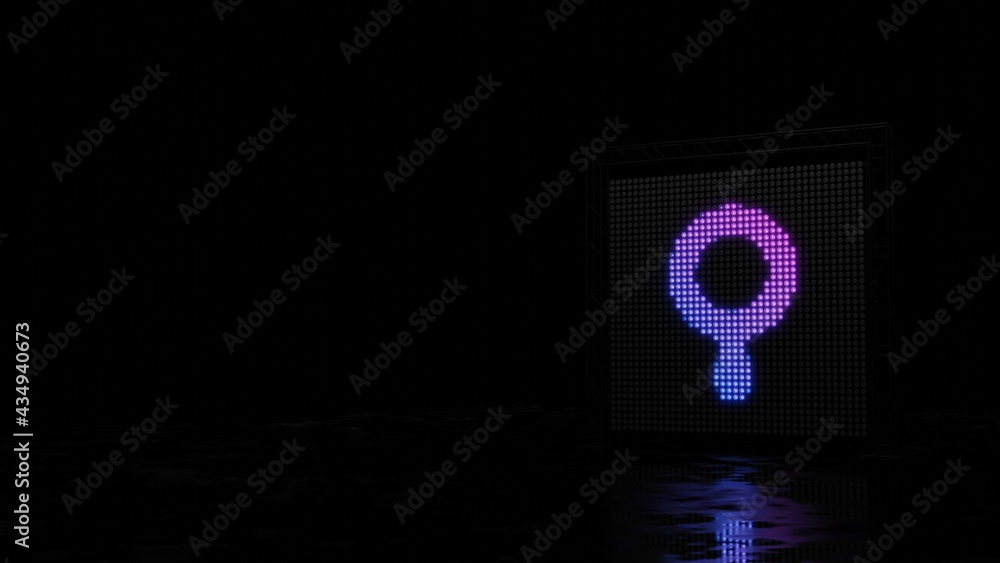Poster 3d rendering of light shaped as symbol of search on black background