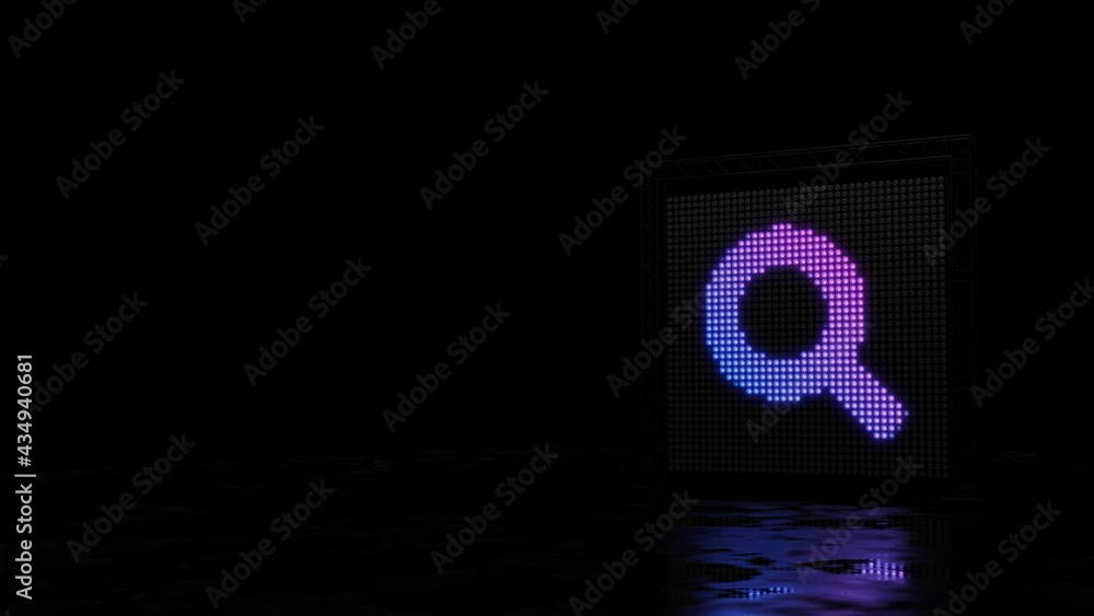 Poster 3d rendering of light shaped as symbol of search on black background