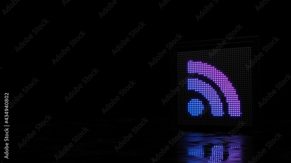 Aufkleber 3d rendering of light shaped as symbol of rss on black background