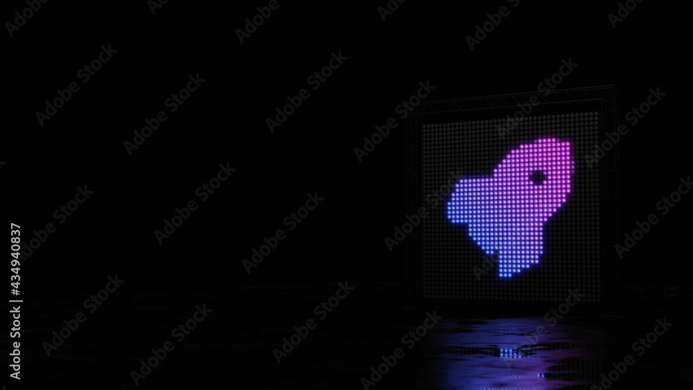 Poster 3d rendering of light shaped as symbol of rocket on black background