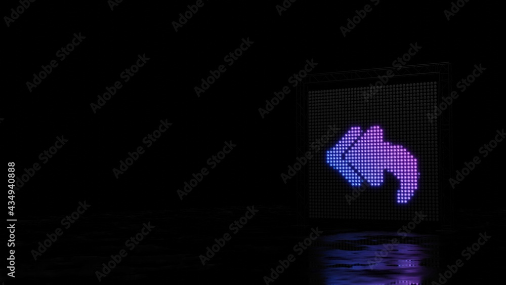Poster 3d rendering of light shaped as symbol of reply all on black background