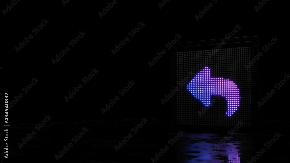 Poster 3d rendering of light shaped as symbol of reply on black background