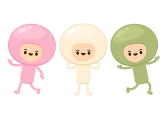 Mochi character design. wallpaper. free space for text. Mochi costume.