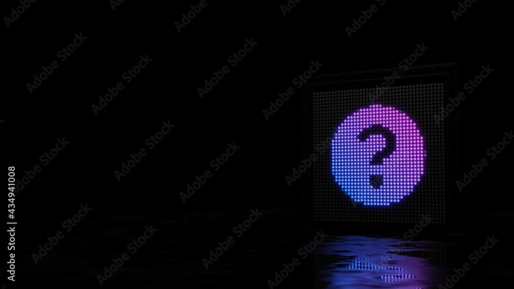 Poster 3d rendering of light shaped as symbol of question circle on black background