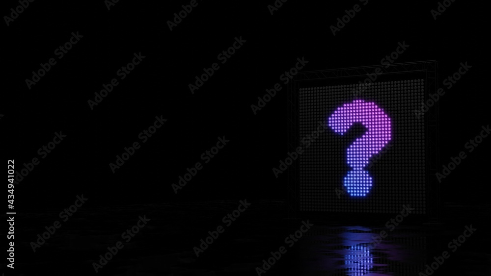 Poster 3d rendering of light shaped as symbol of question on black background