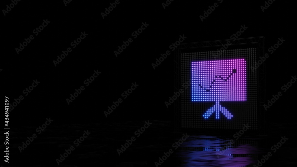 Poster 3d rendering of light shaped as symbol of presentation on black background