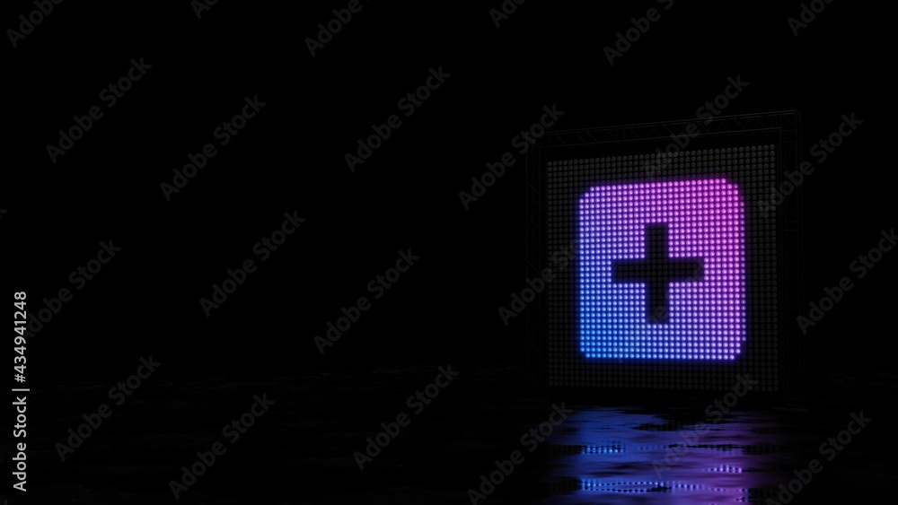 Aufkleber 3d rendering of light shaped as symbol of plus square on black background