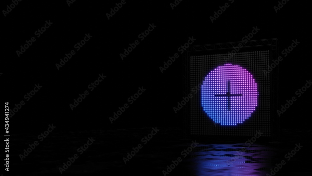 Poster 3d rendering of light shaped as symbol of plus on black background