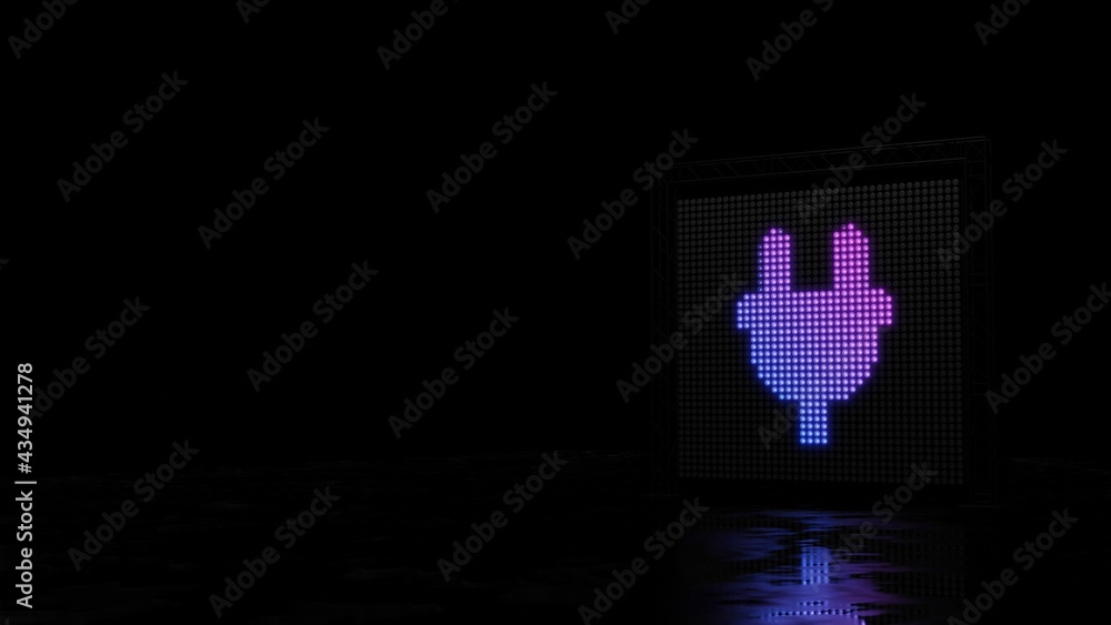 Poster 3d rendering of light shaped as symbol of plug on black background
