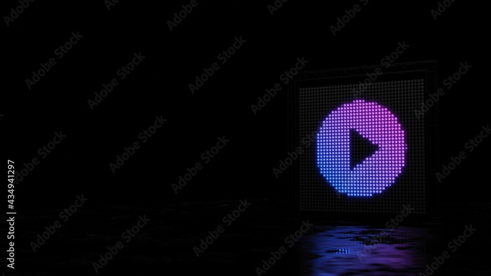 Aufkleber 3d rendering of light shaped as symbol of play button on black background