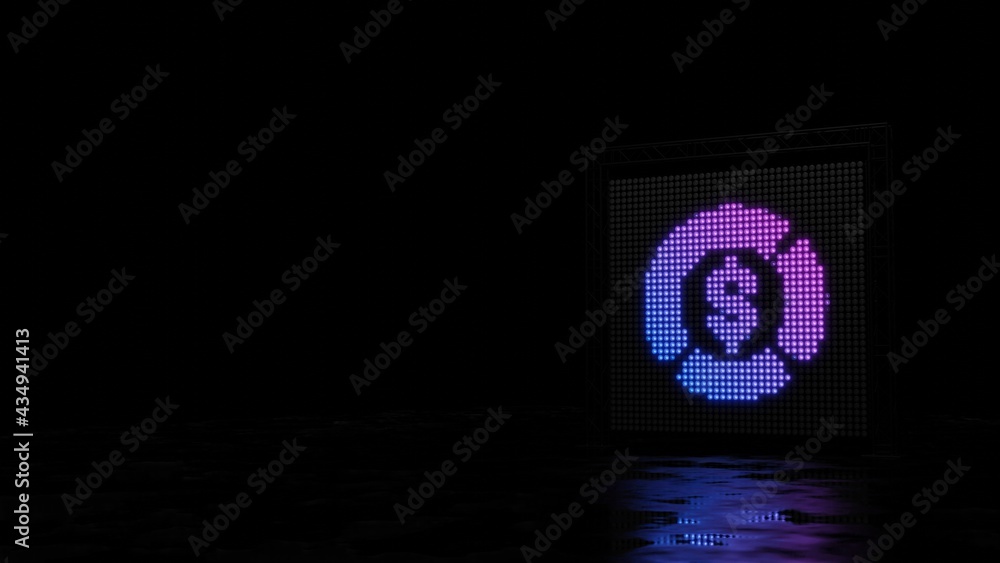 Poster 3d rendering of light shaped as symbol of pie chart on black background