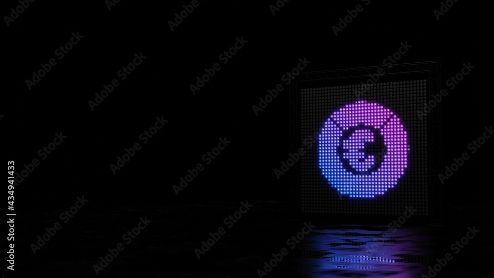 Poster 3d rendering of light shaped as symbol of pie chart on black background