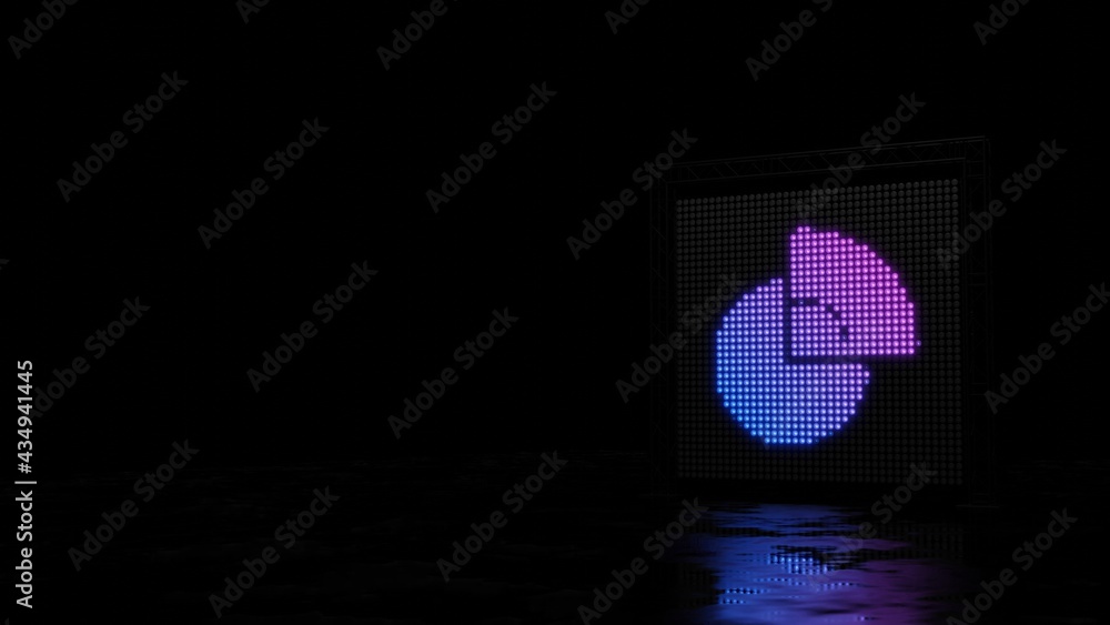 Poster 3d rendering of light shaped as symbol of pie chart on black background