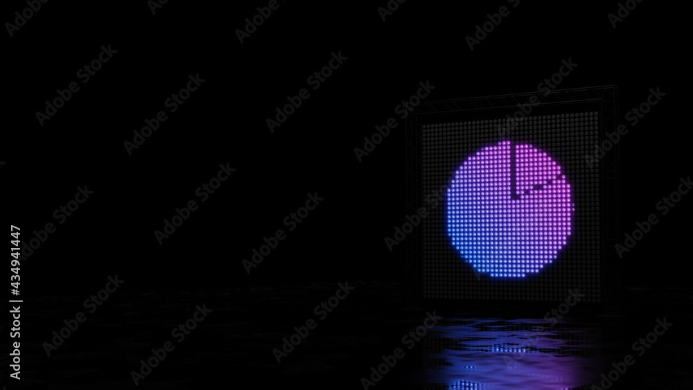 Poster 3d rendering of light shaped as symbol of pie chart on black background