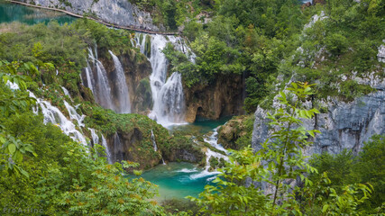 Fototapeta na wymiar Majestic waterfall Dynamic water Falling water