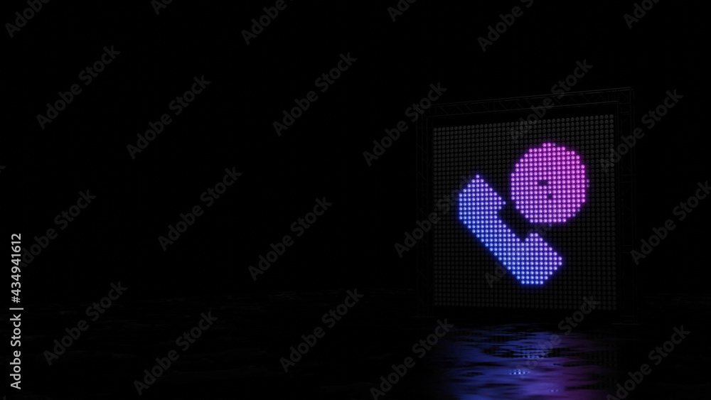 Poster 3d rendering of light shaped as symbol of phone call on black background