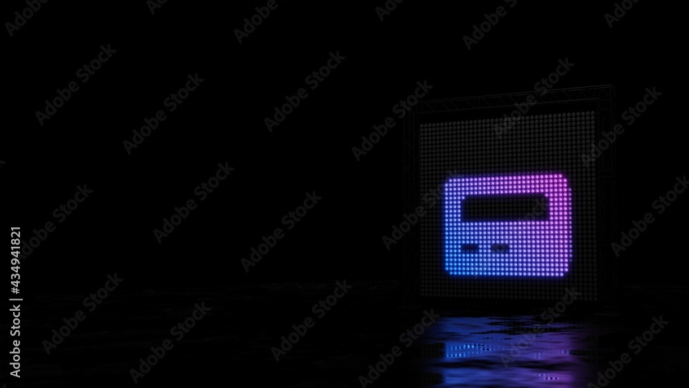 Poster 3d rendering of light shaped as symbol of pager on black background