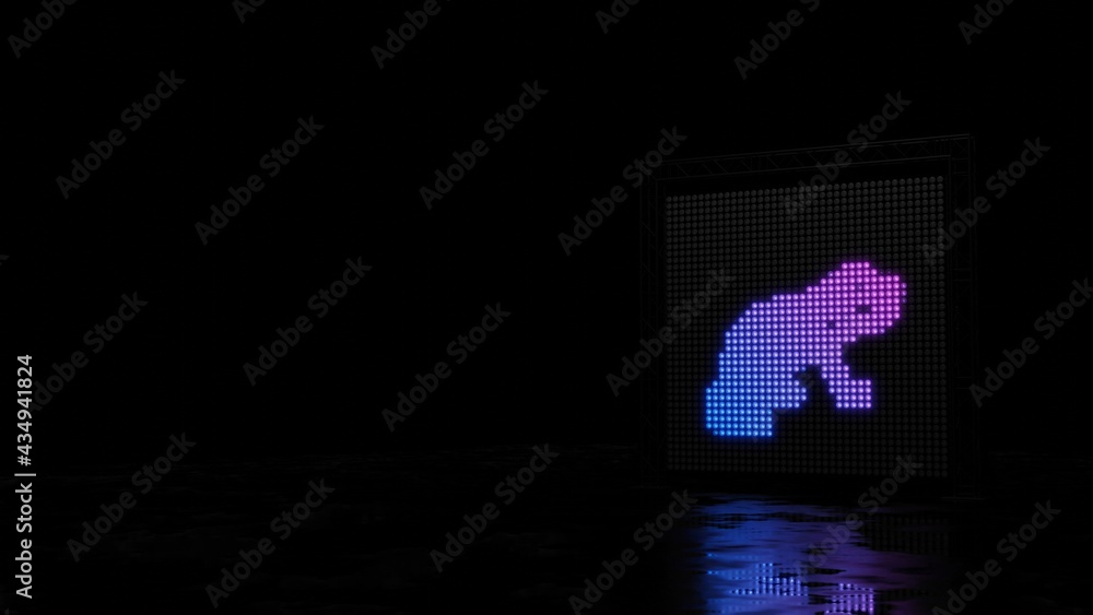 Poster 3d rendering of light shaped as symbol of otter on black background