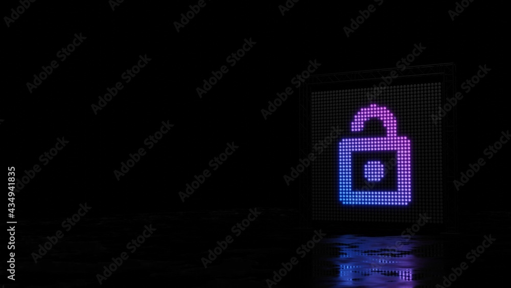 Poster 3d rendering of light shaped as symbol of open on black background