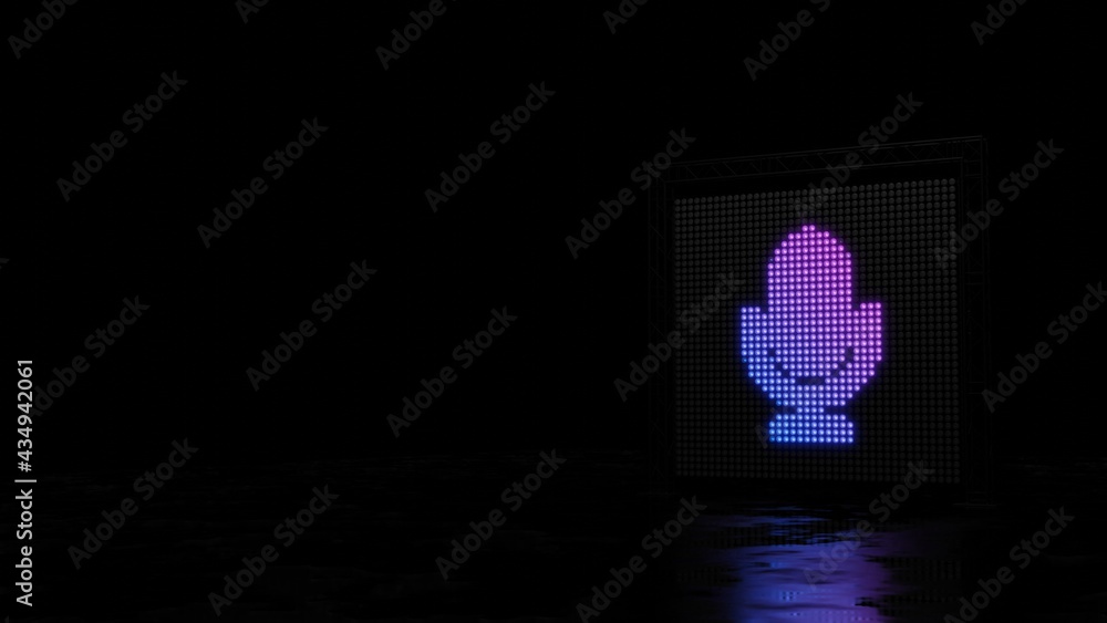 Poster 3d rendering of light shaped as symbol of microphone on black background
