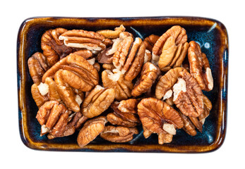 top view of shelled pecan nuts in bowl cutout