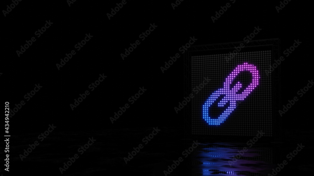 Poster 3d rendering of light shaped as symbol of link on black background
