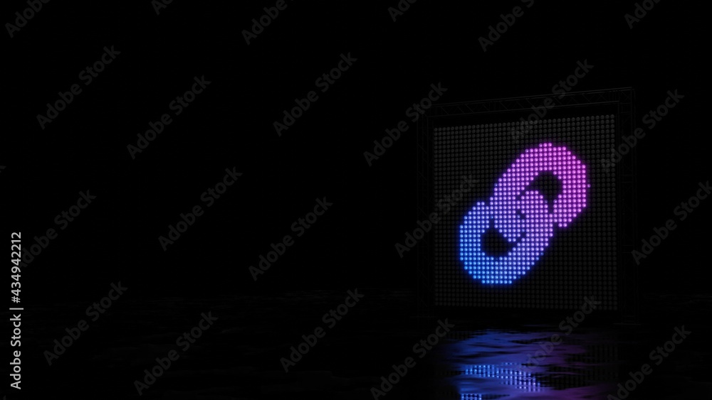 Poster 3d rendering of light shaped as symbol of link on black background