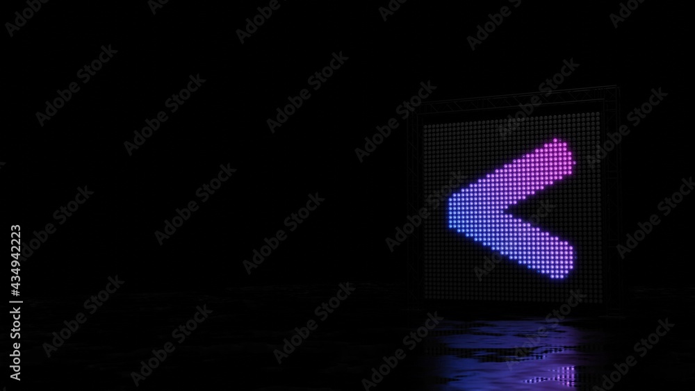 Poster 3d rendering of light shaped as symbol of less than on black background