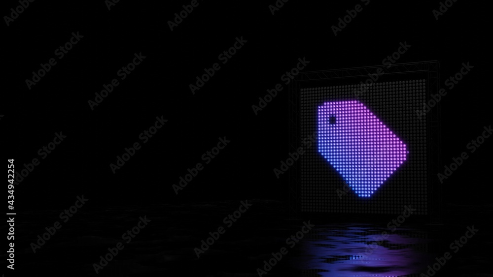 Poster 3d rendering of light shaped as symbol of label on black background