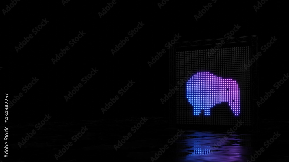 Poster 3d rendering of light shaped as symbol of kiwi bird on black background