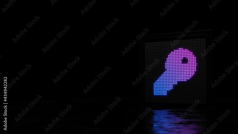 Poster 3d rendering of light shaped as symbol of key on black background