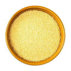 couscous grains in round bowl cutout on white
