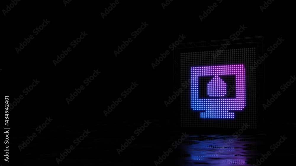 Poster 3d rendering of light shaped as symbol of imac on black background