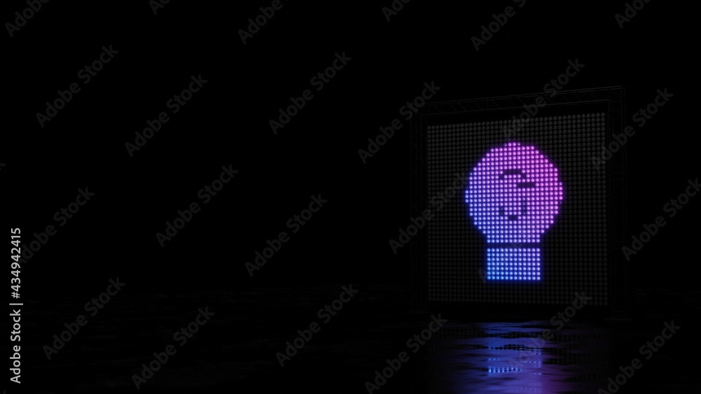 Poster 3d rendering of light shaped as symbol of idea on black background