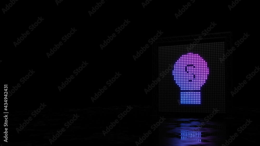 Poster 3d rendering of light shaped as symbol of idea on black background