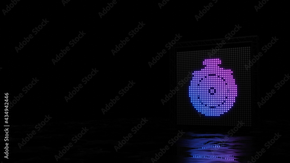 Poster 3d rendering of light shaped as symbol of chronometer on black background