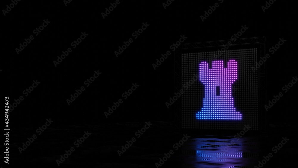 Poster 3d rendering of light shaped as symbol of chess rook on black background