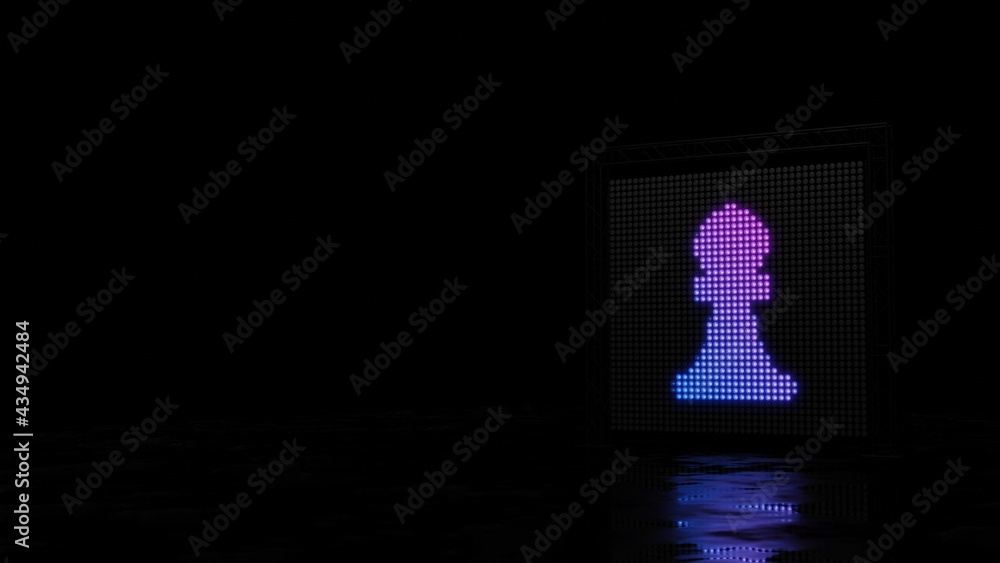 Poster 3d rendering of light shaped as symbol of chess pawn on black background