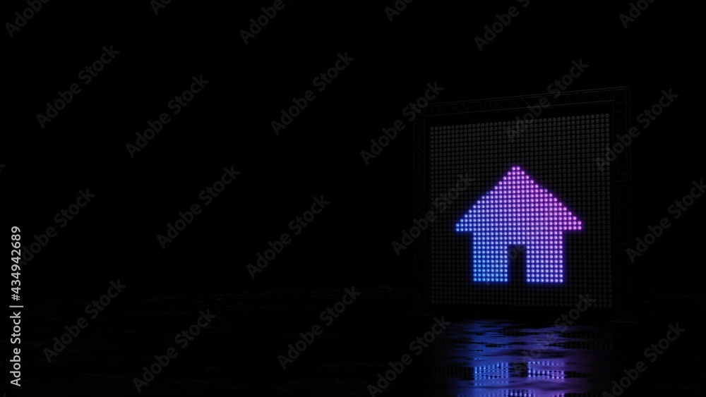Poster 3d rendering of light shaped as symbol of home button on black background