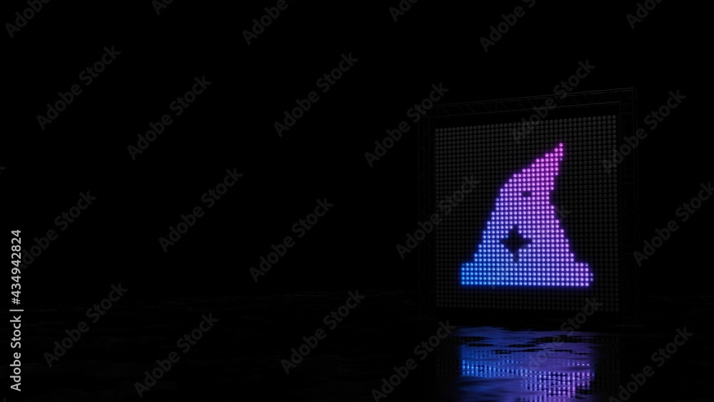 Poster 3d rendering of light shaped as symbol of hat wizard on black background