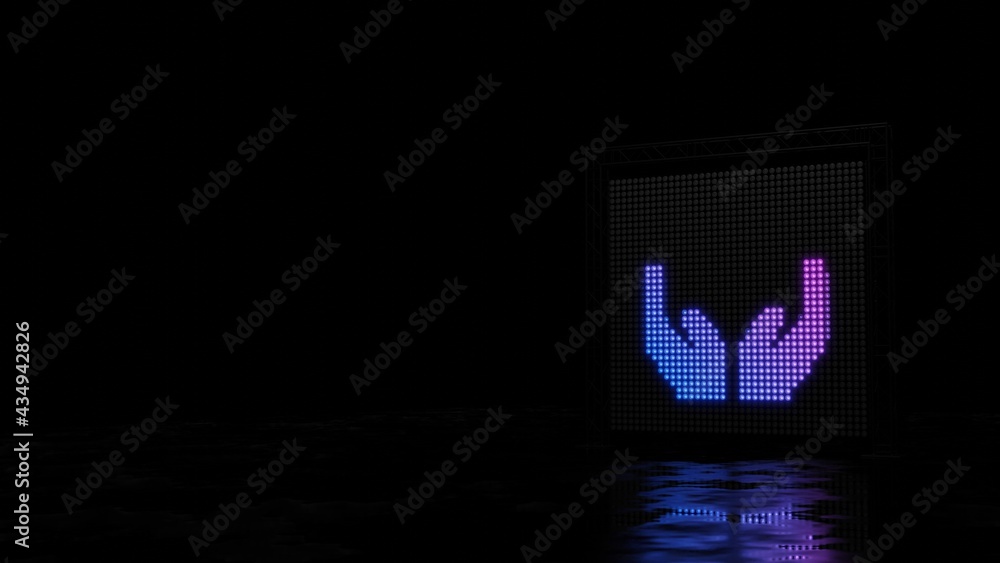 Poster 3d rendering of light shaped as symbol of hands on black background