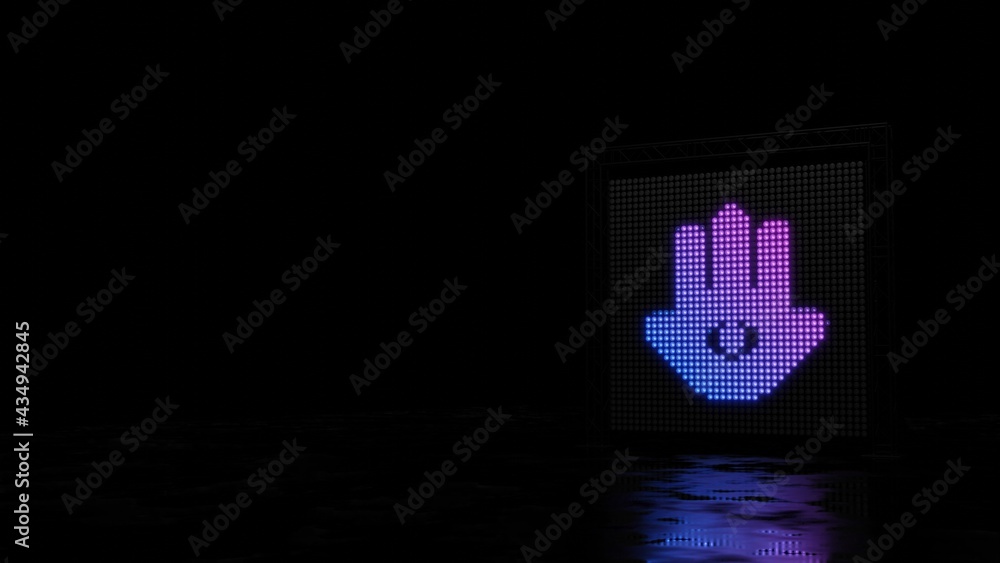 Poster 3d rendering of light shaped as symbol of hamsa on black background