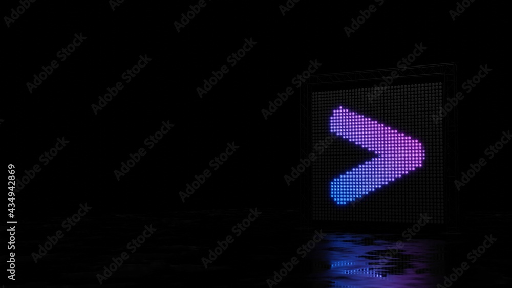 Aufkleber 3d rendering of light shaped as symbol of greater than on black background