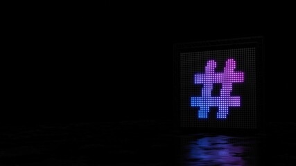 3d rendering of light shaped as symbol of hashtag on black background