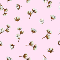 Beautiful hand-drawn vector is seamless pattern with cotton branches. Perfect for wallpapers, web page backgrounds, surface textures, textiles.
