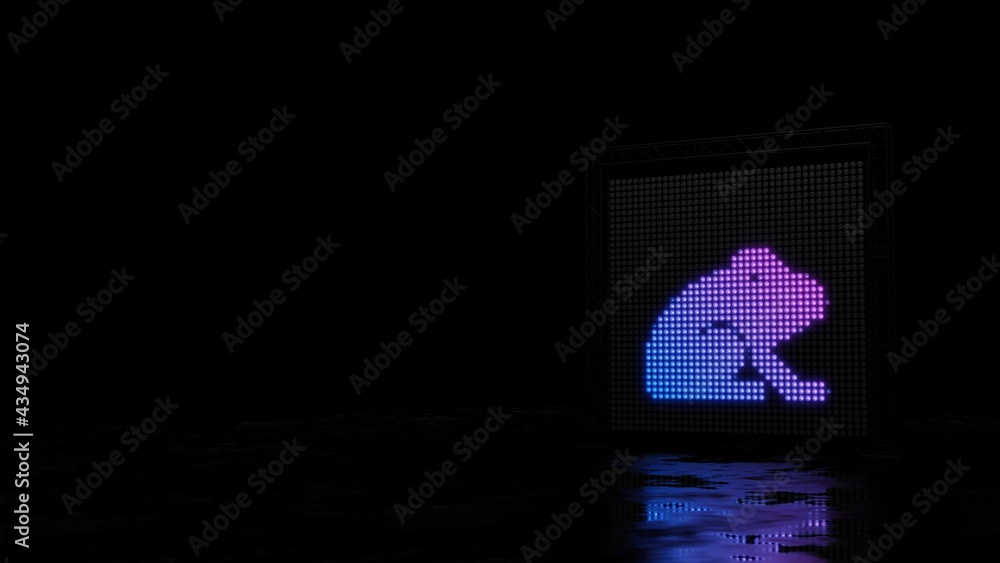 Poster 3d rendering of light shaped as symbol of frog on black background